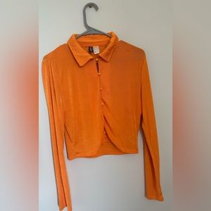 Button Up Jersey Shirt Crop Top